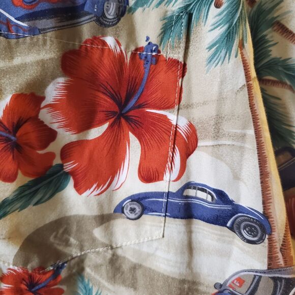 RJC Hawaiian Shirt Short Sleeve Size L Made in USA Hot Rod Cars Beach Cruise - Picture 10 of 13